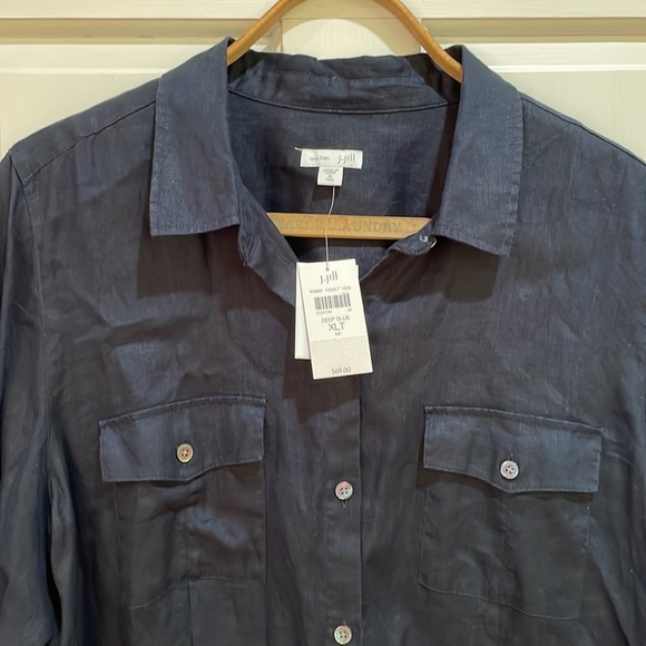 NWT J.Jill || Love Linen Deep Blue Linen Button Down; Size XL Tall - Picture 8 of 11